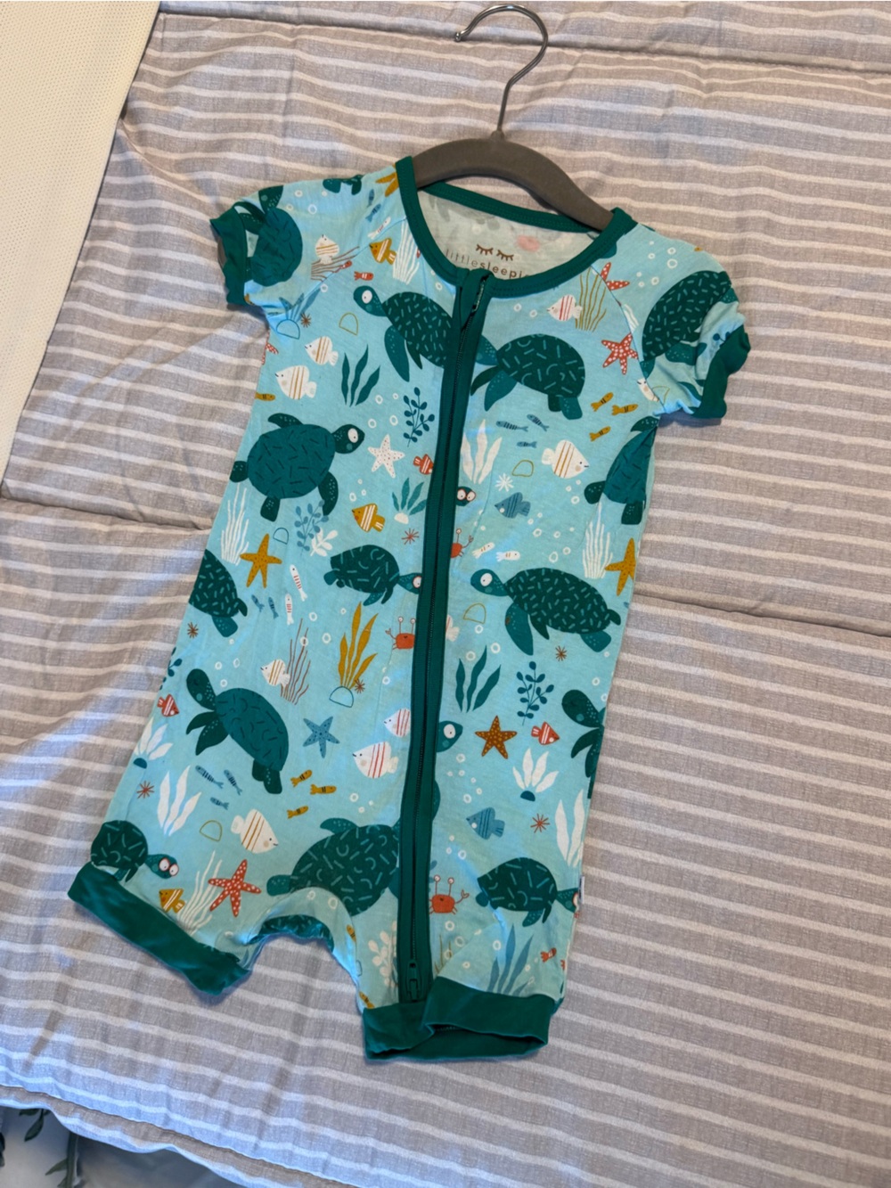 Little Sleepies Teal Sea Turtle Print One-Piece Footie
